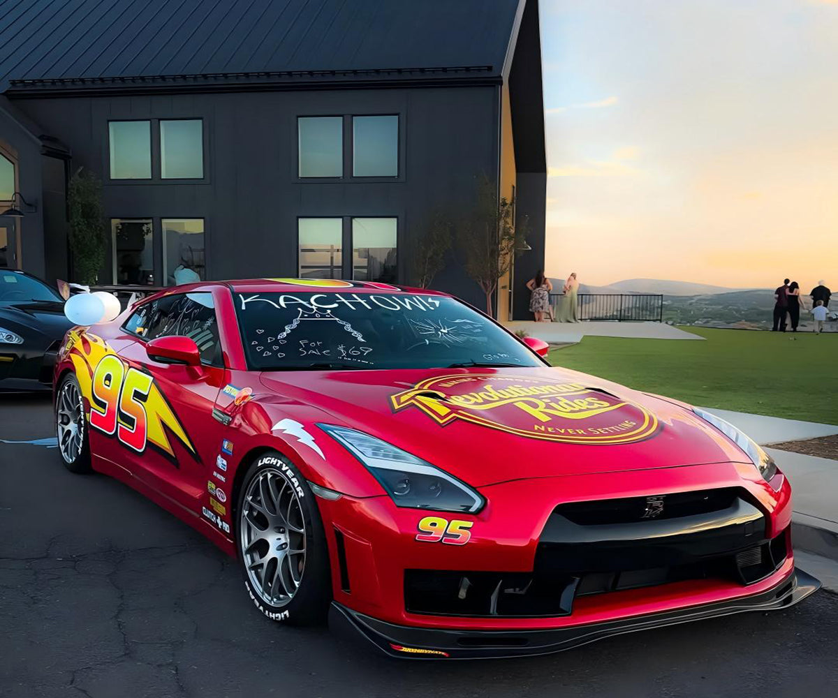 Lightning McQueen wrap with custom red racing car vinyl design