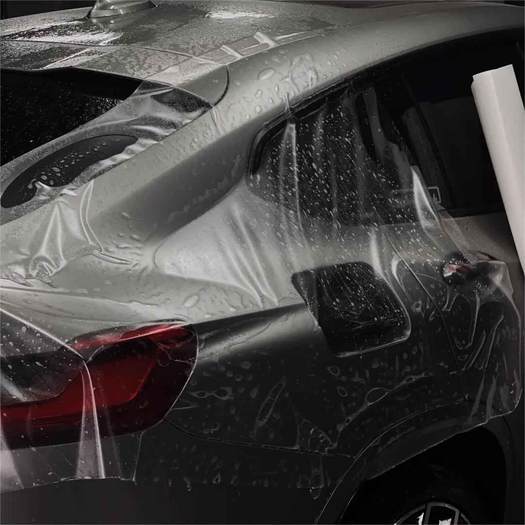 Close-up of 7.5mil Matte Ultra PPF Paint Protection Film highlighting the non-reflective satin texture and deep matte wrap aesthetics.