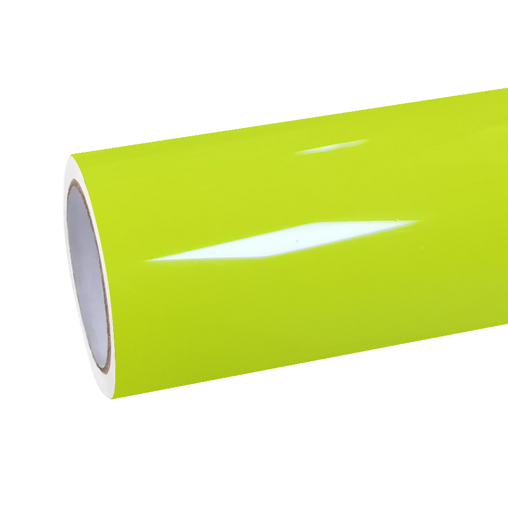 A luxury sports car featuring a full vehicle wrap in ALUKOCARWRAP Gloss Acid Green. The vibrant gloss green car wrap shows a flawless, reflection-rich finish powered by premium PET backing technology.
