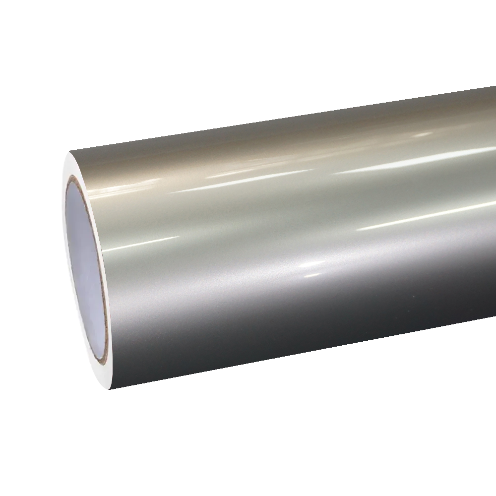 A pristine roll of ALUKOCARWRAP Gloss Liquid Aluminum Silver Car Vinyl Wrap PET, showcasing its molten-metal raw material sheen.