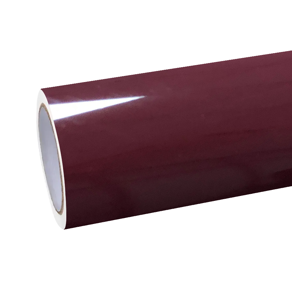 A pristine roll of ALUKOCARWRAP Gloss Metallic Ancora Red Car Vinyl Wrap PET, exhibiting the vivid crimson pigment and its ultra-smooth glossy surface.