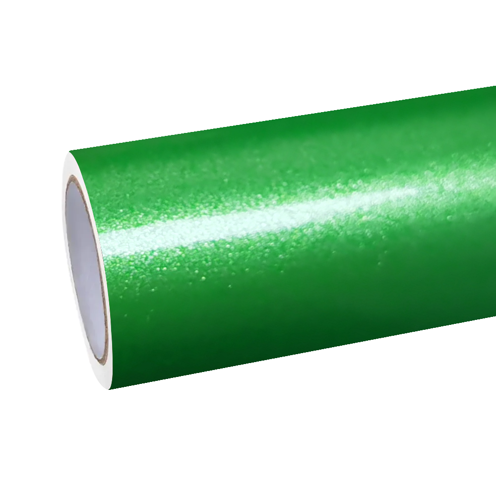 Intense solar rays reflecting off the electric chartreuse undertone of ALUKOCARWRAP apple green car wrap, showcasing a high-definition gloss green car wrap glaze.
