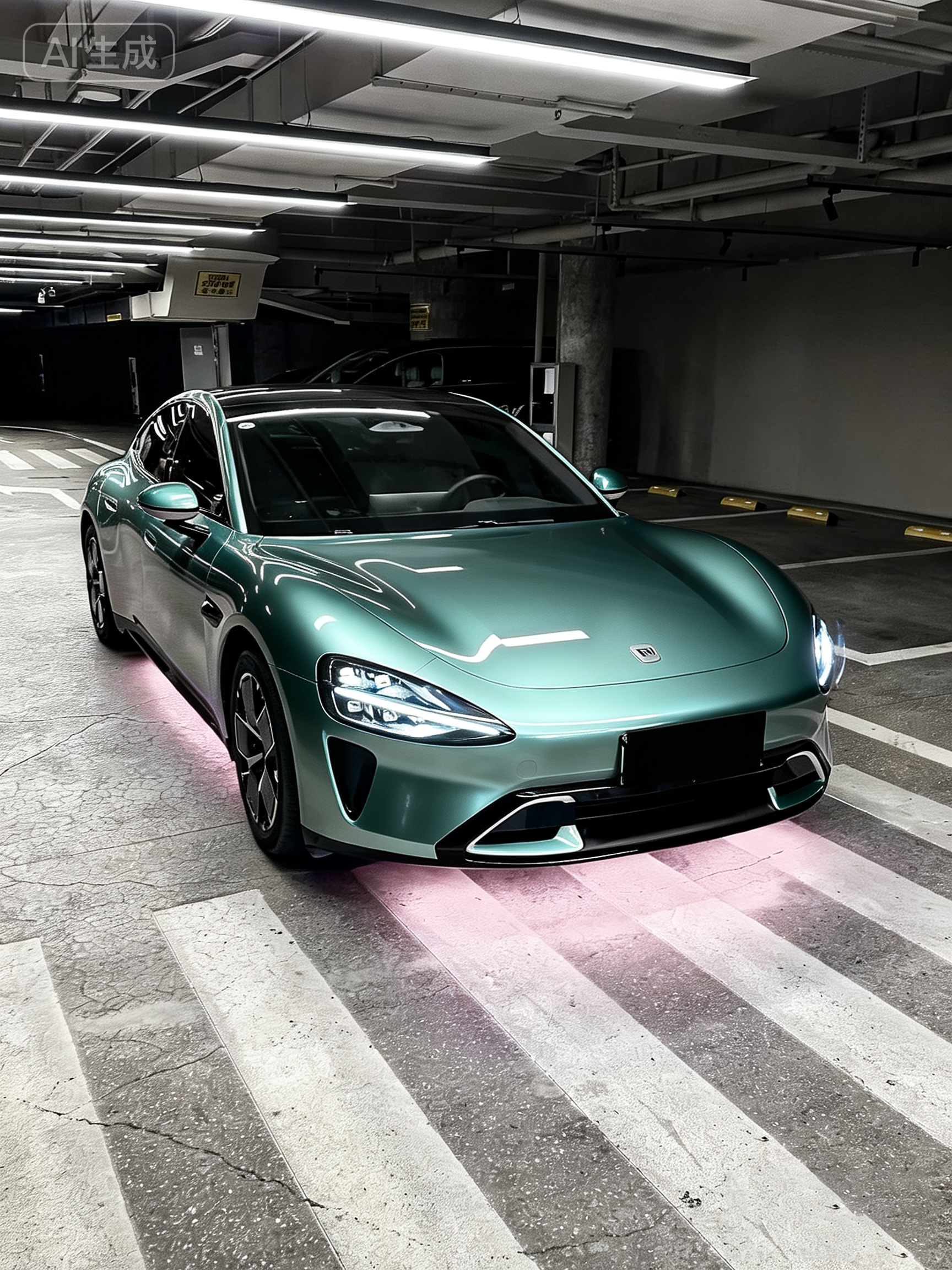 Shifting metallic green car wrap in aurora gloss finish with high gloss paint-like reflection.