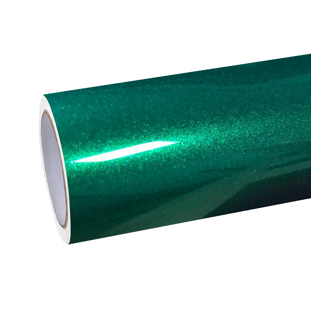 Showroom roll of Gloss Metallic Isle Of Man Green Car Vinyl Wrap, showing the flawless crystal metallic sheens.
