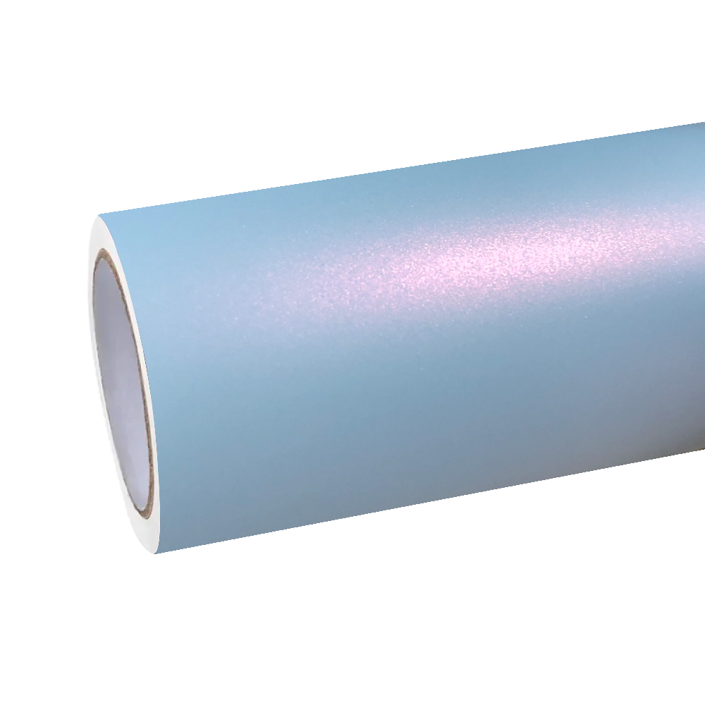 ALUKOCARWRAP Matte Chameleon Car Wrap showing a non-linear color shift from cyan to violet depending on viewing angle.