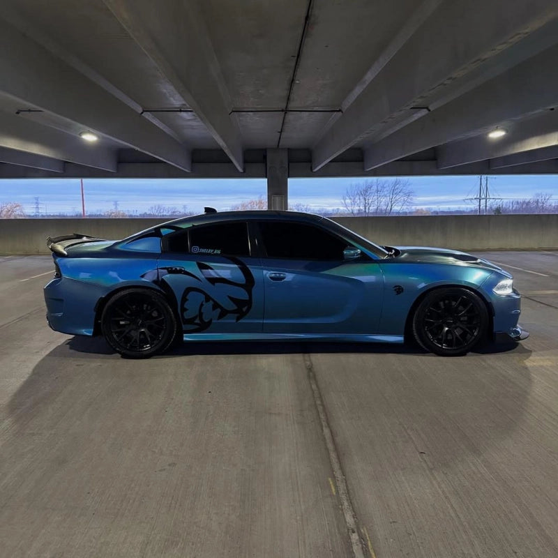 Gloss metallic rainbow laser blue car vinyl wrap with dynamic holographic effect, premium metallic car wrap.
