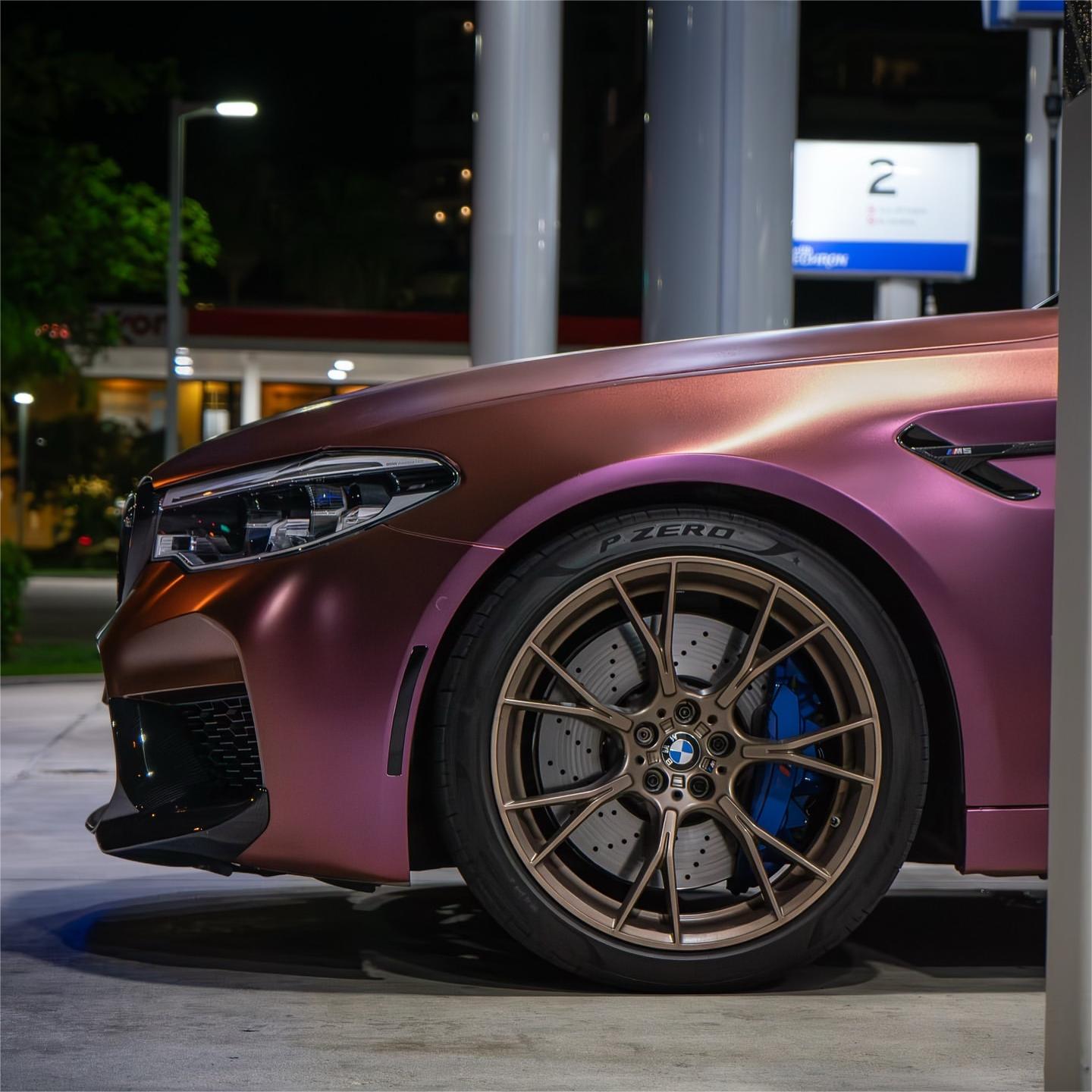 Sleek fender wrapped with ALUKOCARWRAP premium Diamond Brown Car Wrap, displaying a non-reflective velvet matte finish.
