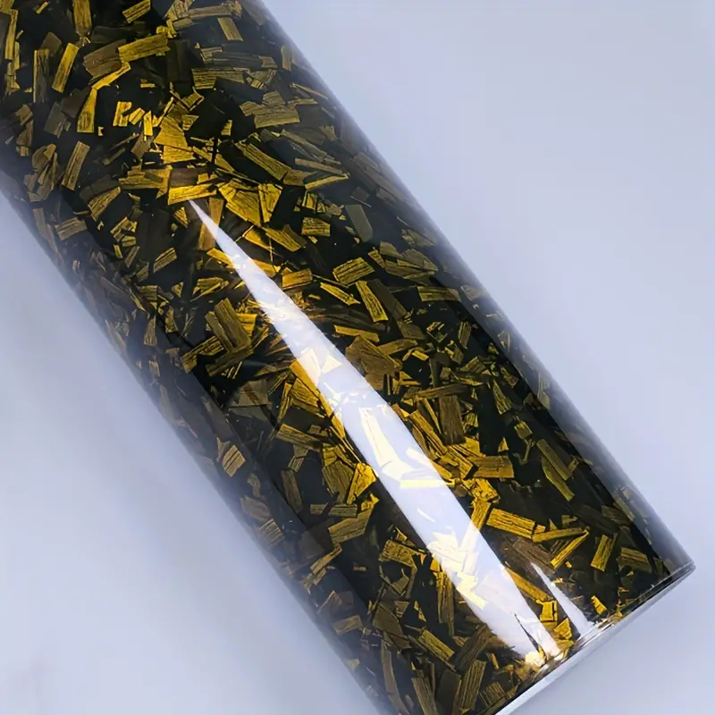 Zero lining deformation on a deep bumper curve using ALUKOCARWRAP Yellow Forged Car Wrap with heavy-duty PET backing film.