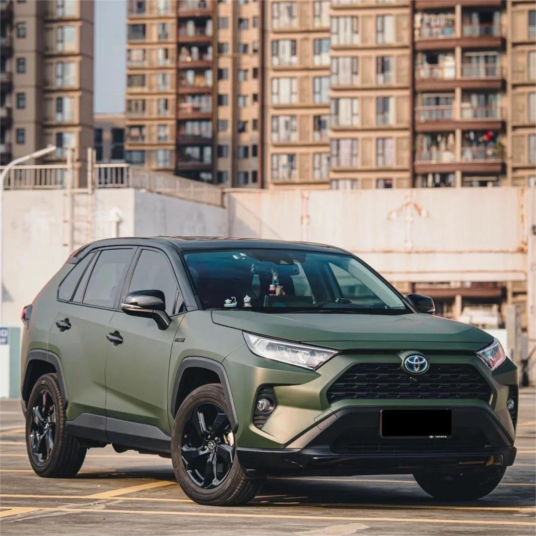 A rugged tactical SUV wrapped in Matte Satin Ceramics Military Green Car Vinyl Wrap PET, showing sleek porcelain satin tones.