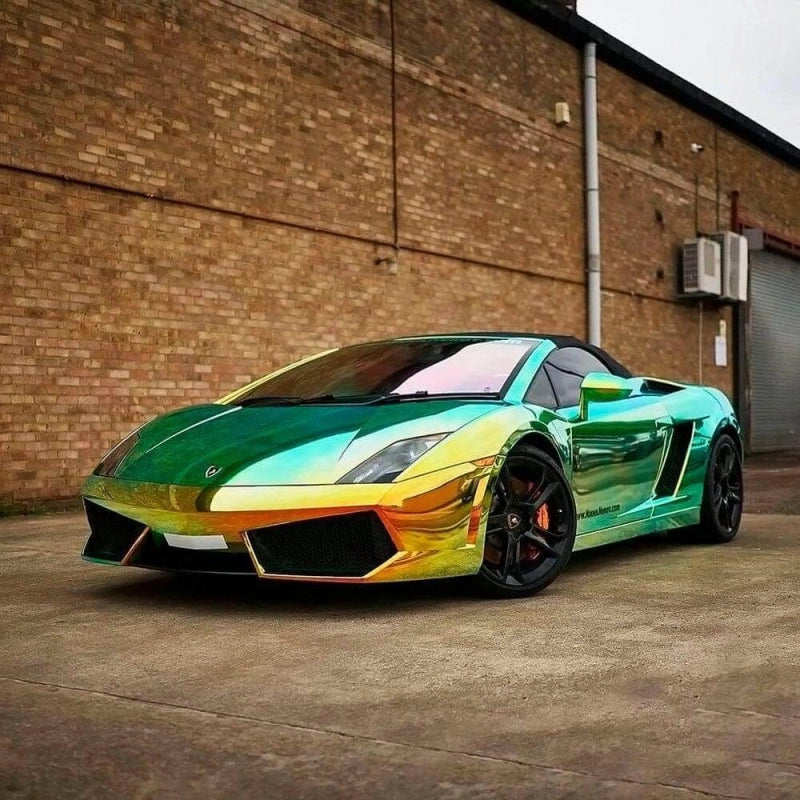 Gloss Gem Green Vinyl Wrap on Vehicle, Premium Holographic Rainbow Chrome Car Wrap by ALUKOCARWRAP