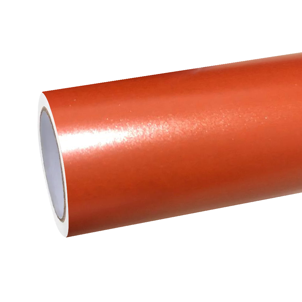 ALUKOCARWRAP Satin Chrome Orange Car Wrap diffusing bright light leaks into a soft anodized liquid-metal reflection.