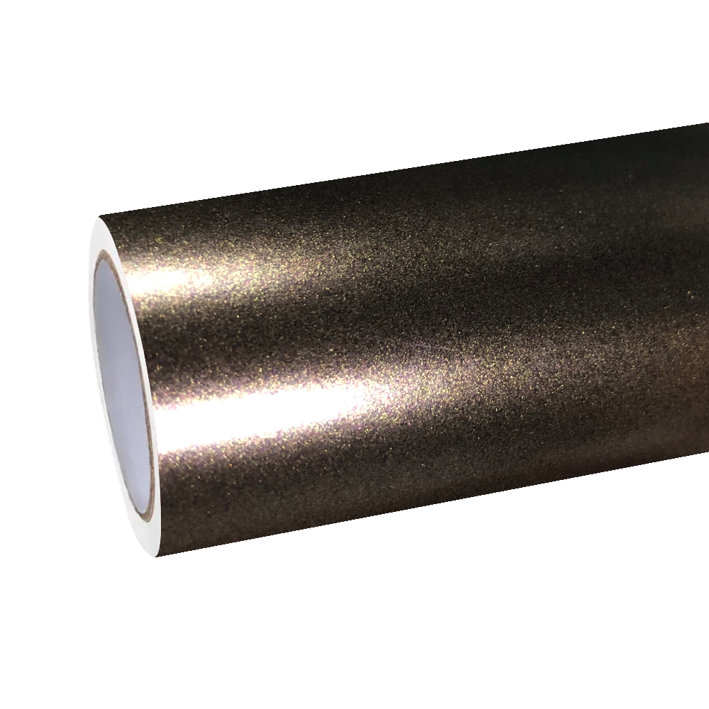 Premium roll of Satin Chrome Gold Brown Car Vinyl Wrap, displaying the micro-metallic pigment layer and smooth backing.