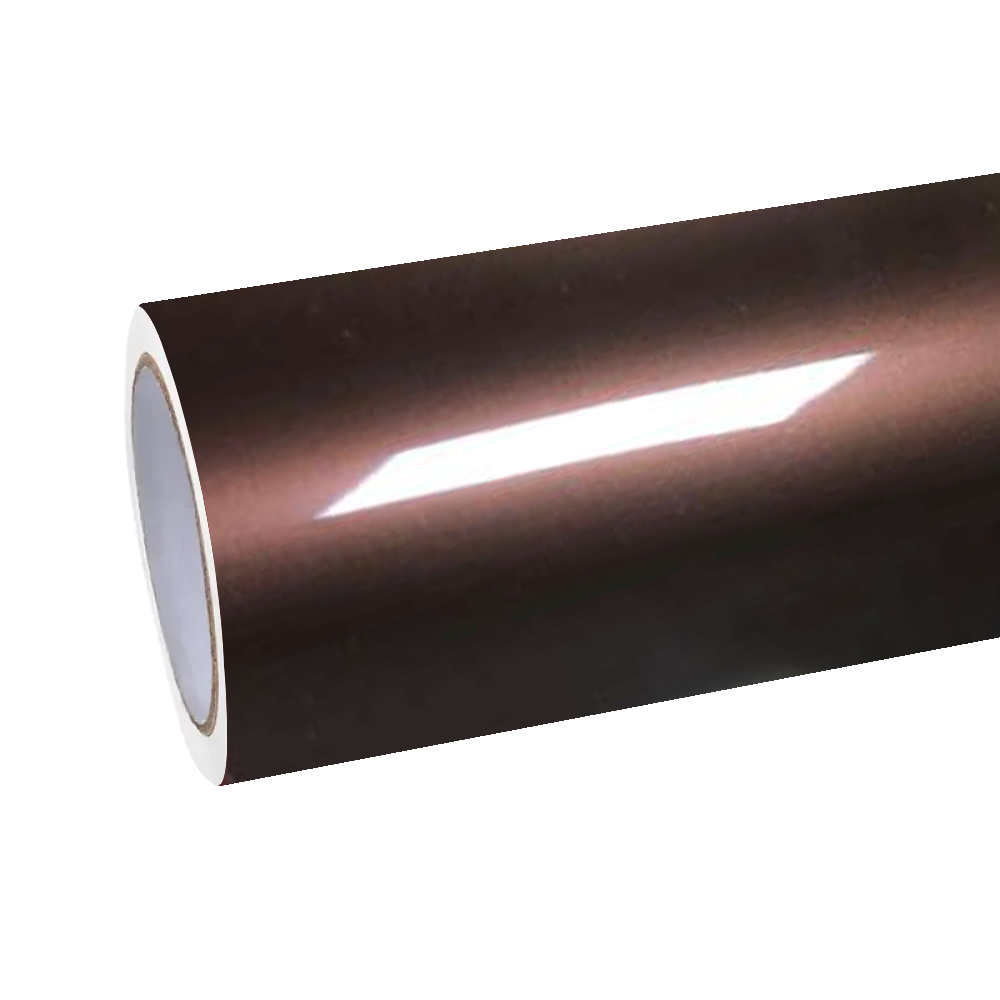 Premium roll of ALUKOCARWRAP Gloss Liquid Cocoa Brown Car Vinyl Wrap PET, showcasing the high-gloss liquid brown car wrap color and smooth liner.