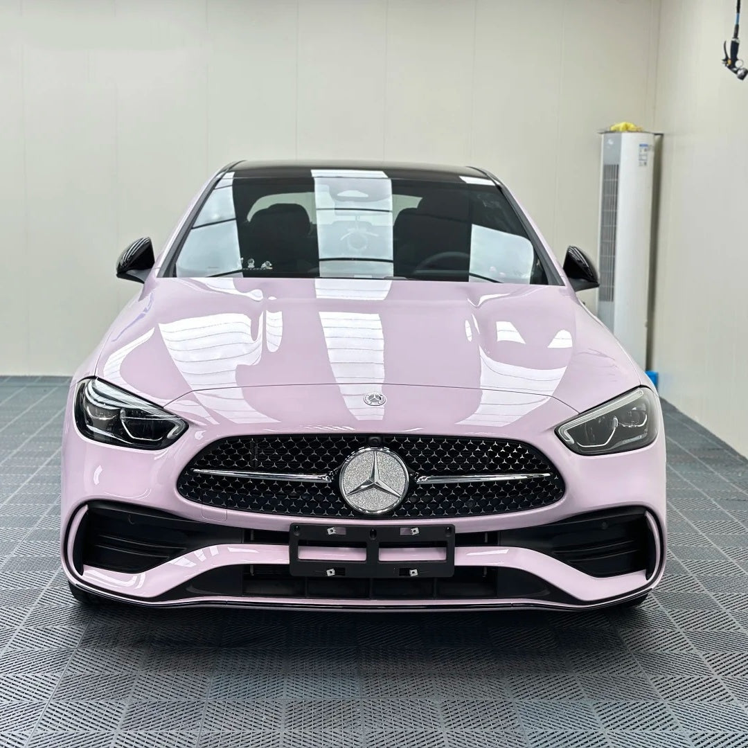 Stunning light purple car wrap in crystal lilac purple colorway by ALUKOCARWRAP, showing a high gloss mirror shine.