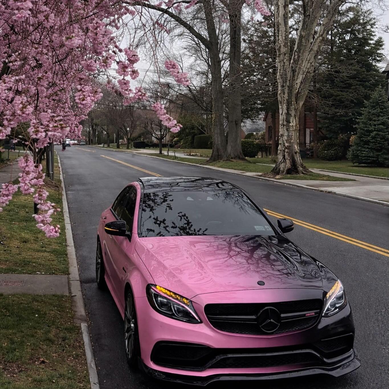 ALUKOVINYL custom printed vinyl wrap featuring premium pink to black gradient car wrap film.