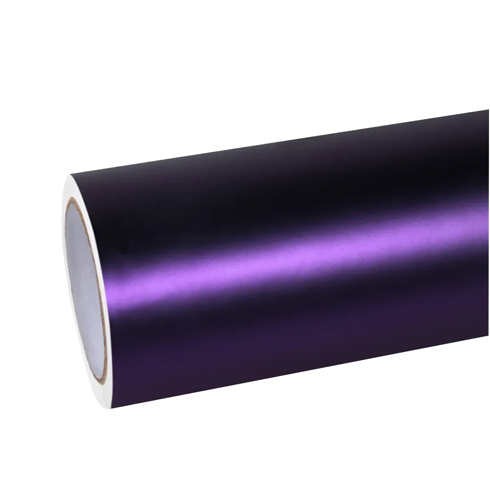 Premium roll of Ultra Matte Metallic Dark Purple Car Vinyl Wrap PET, highlighting the flawless heavy metal satin core.