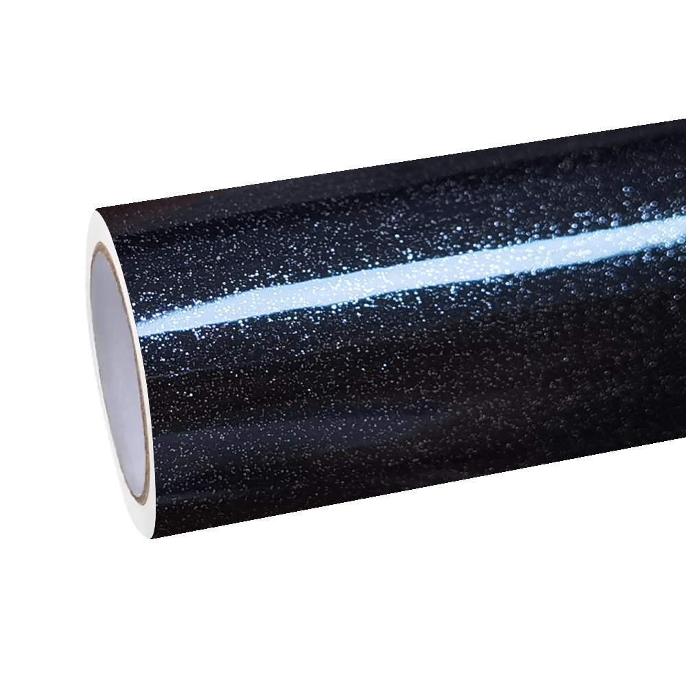 ALUKOCARWRAP gloss metallic car wrap optimizing light-trapping obsidian black pigment reflection on premium cast film vinyl roll.