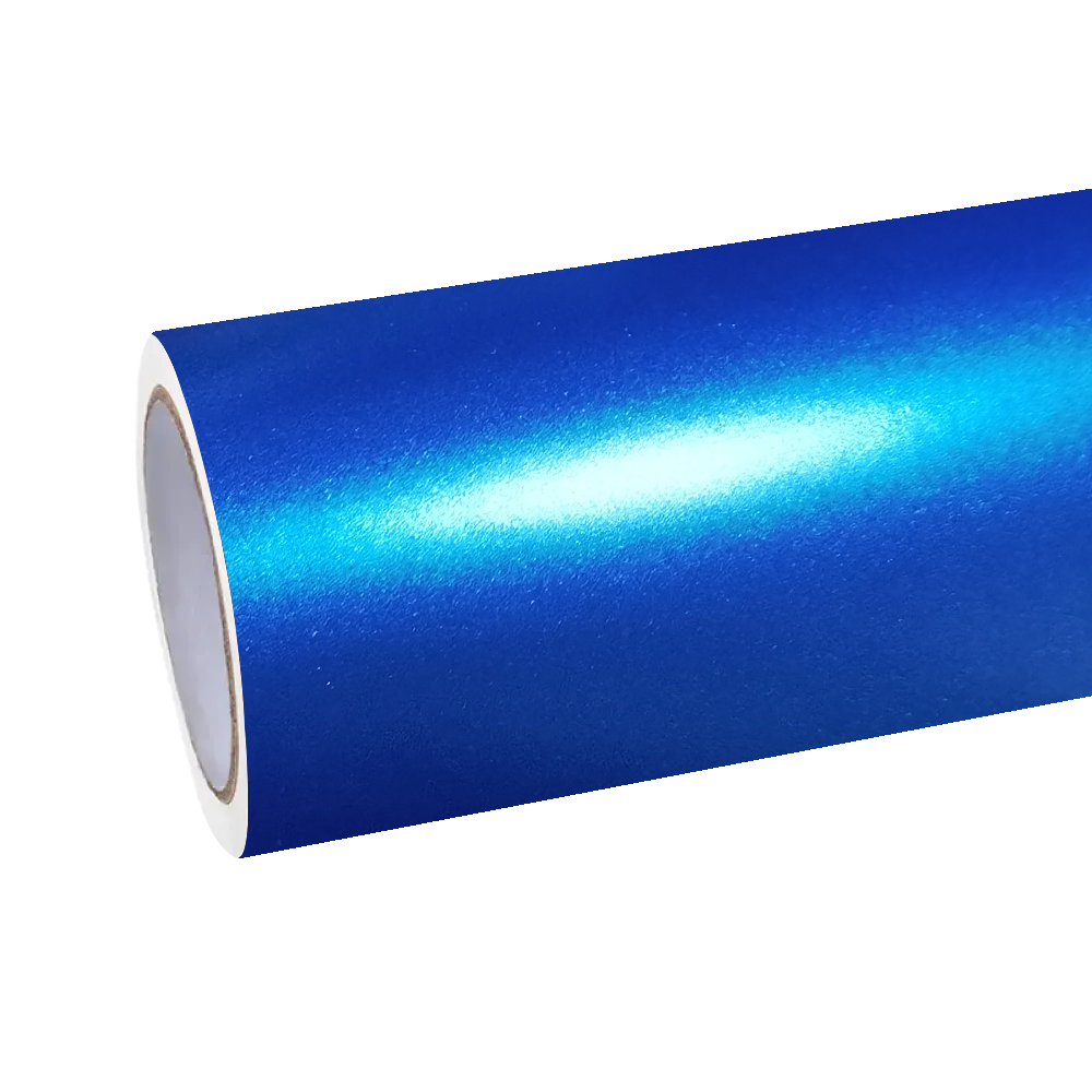 ALUKOCARWRAP Azure Blue Matte Metallic Car Wrap featuring dual-layer pigments and diamond dust for 3D visual depth.