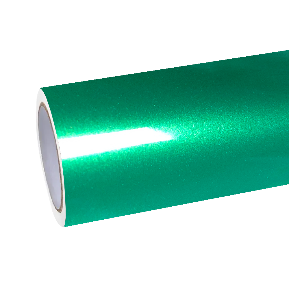 Gloss metallic MIUI emerald green car vinyl wrap PET installed on a luxury sports car, showcasing a mirror finish.