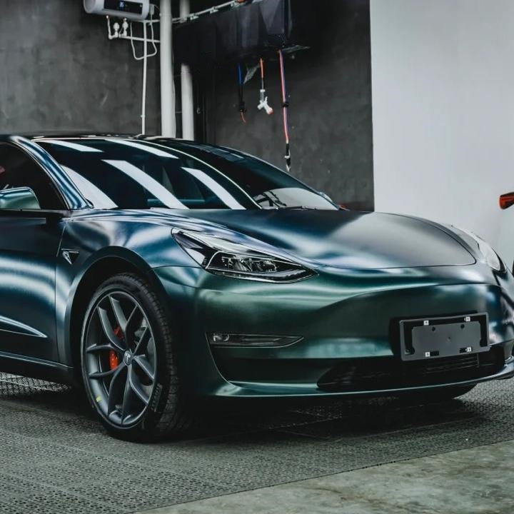 A show-stopping finish featuring the premium Matte Metallic Green Car Wrap vinyl by ALUKOCARWRAP, showcasing a smooth non-glossy Diamond Emerald Green Wrap texture.