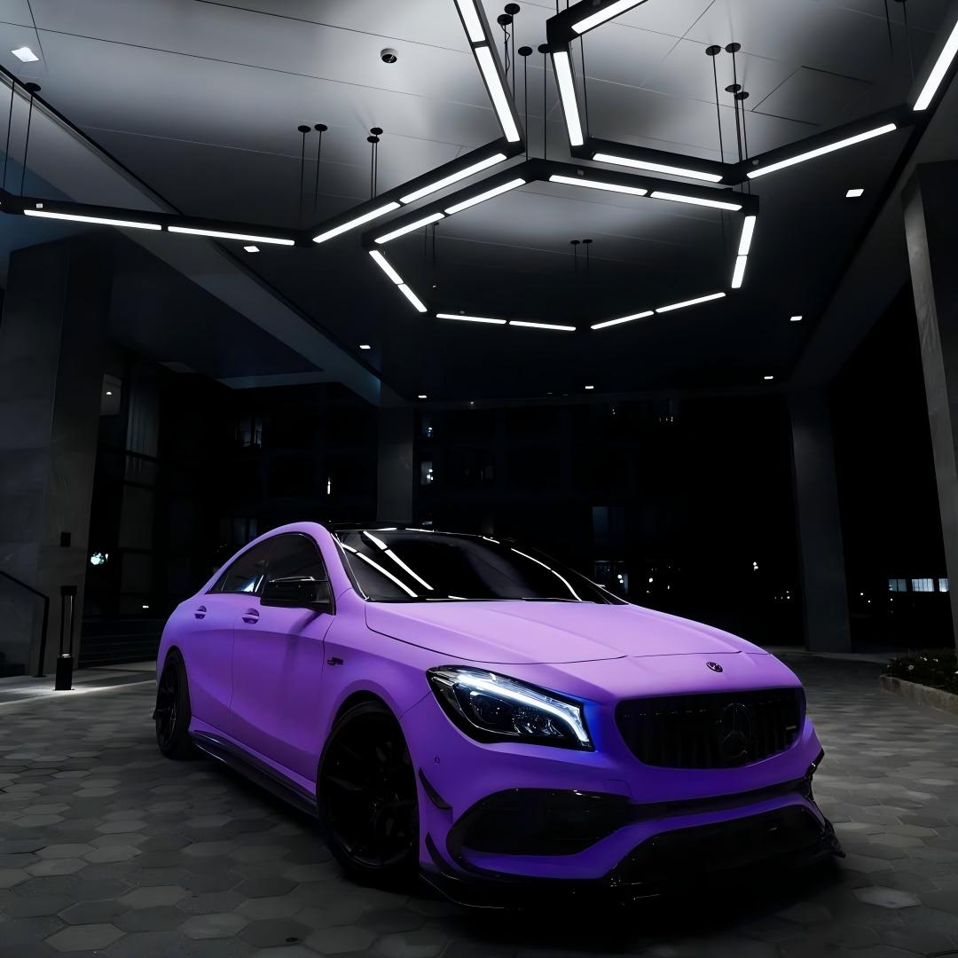 Matte Lavender Purple Vinyl Wrap on car side profile