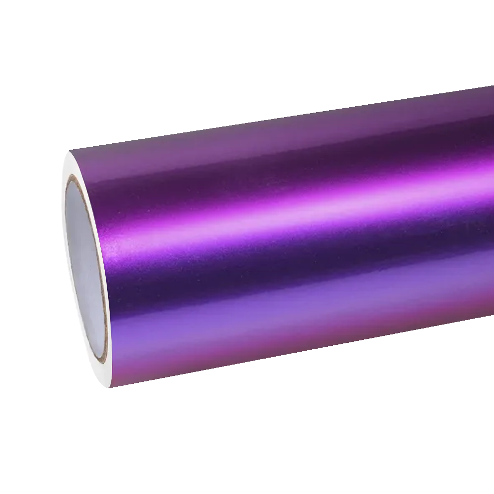A complete roll of ALUKOCARWRAP phantom purple car wrap, showcasing the rich liquid-spectrum chameleon film effect.