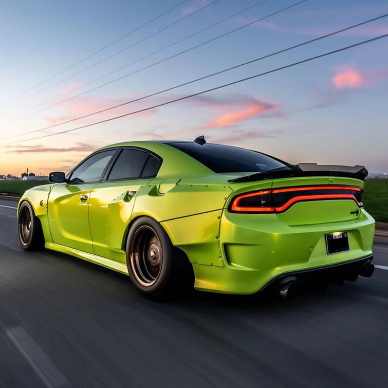 Close-up of ALUKOCARWRAP Fluorescent Yellow Car Wrap, capturing the retina-burning gloss yellow car wrap texture under light.