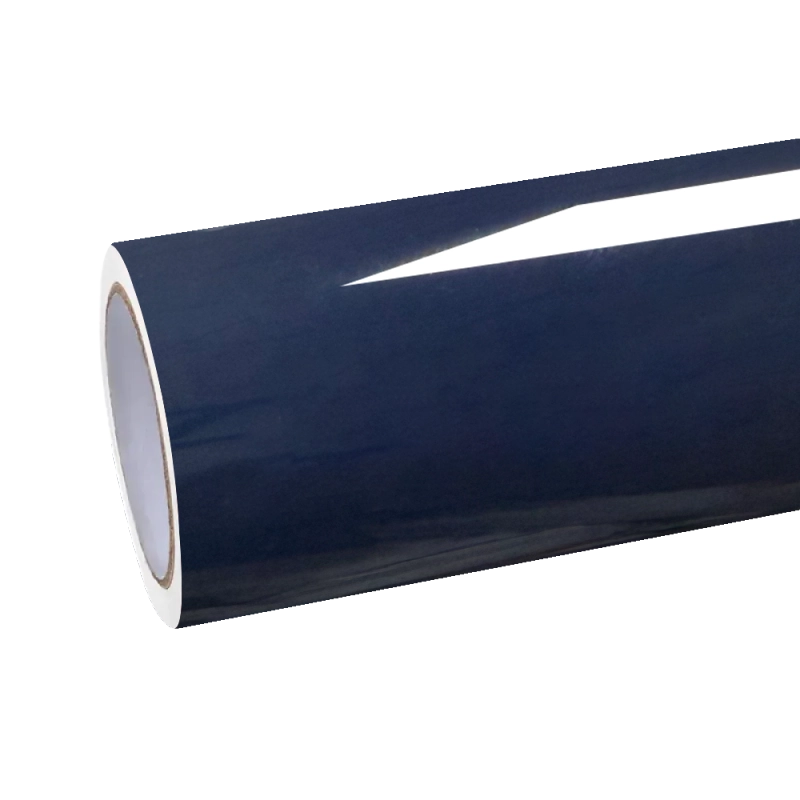 Gloss crystal midnight blue car vinyl wrap PET roll, showcasing premium high-gloss blue vinyl wrap with crystal clear reflection.