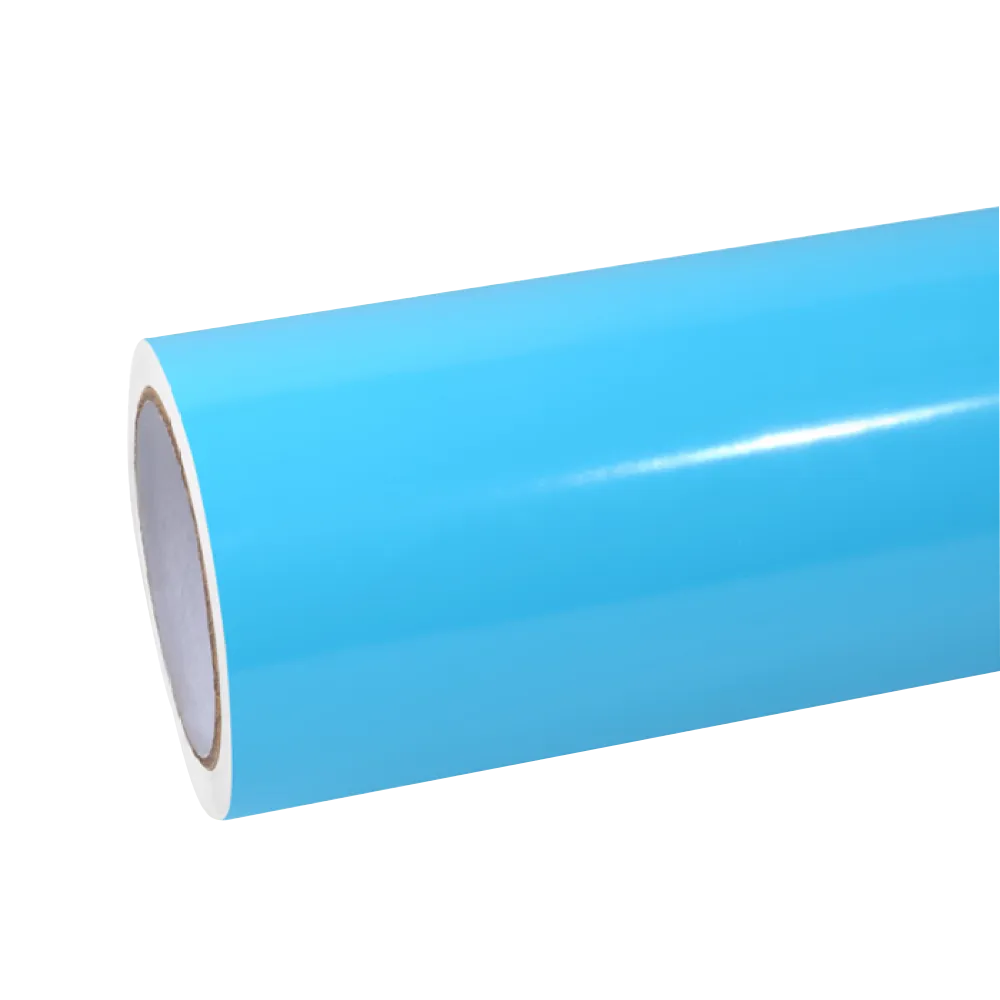 ALUKOCARWRAP Gloss Light Sky Blue Car Vinyl Wrap PET wrapped on a performance sedan showing a crisp celestial hue