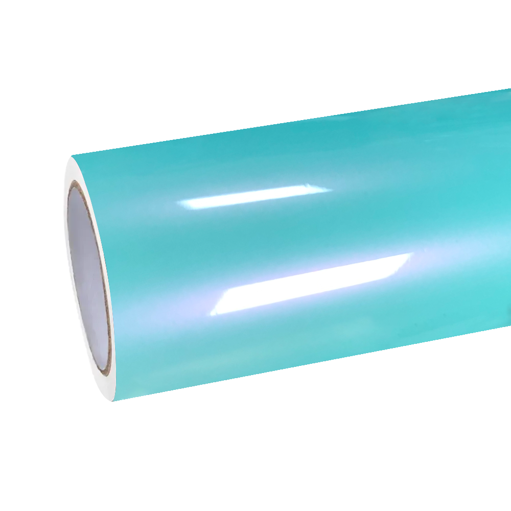 ALUKOCARWRAP Gloss Racing Tiffany Blue Car Wrap illuminating a modified sports car parked under intense coastal sunshine, showcasing a high-saturation electrified aqua pigment with flawless color density.