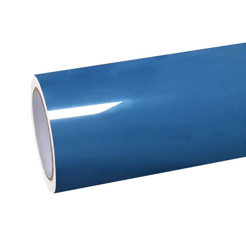 Gloss petrol blue car vinyl wrap PET roll with ultra glossy reflection, a chic alternative to matte satin vinyl wraps.