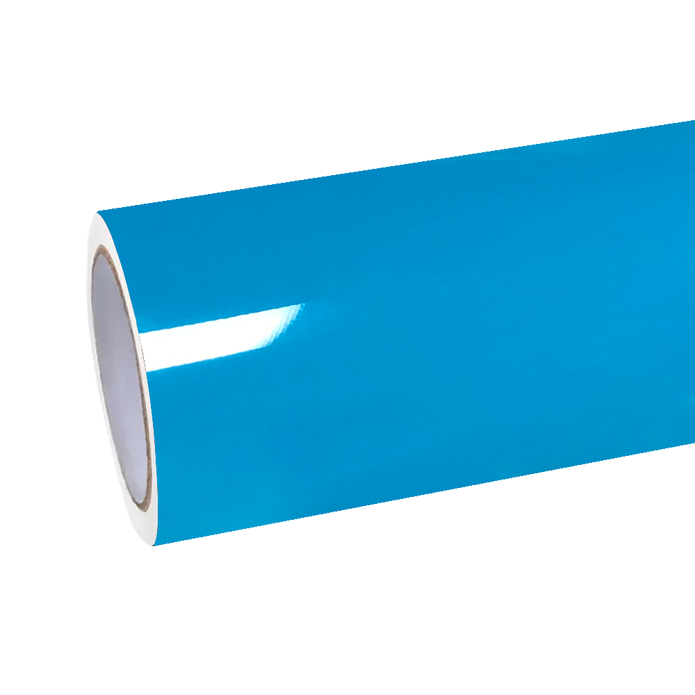 Precision roll of Gloss Miami Blue Car Vinyl Wrap Porsche PET, showcasing the vibrant automotive paint-to-sample quality.