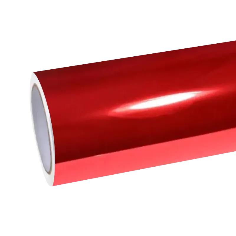 Aluko candy apple red car vinyl wrap PET roll, professional grade zero-orange-peel chrome vinyl for premium auto wraps.