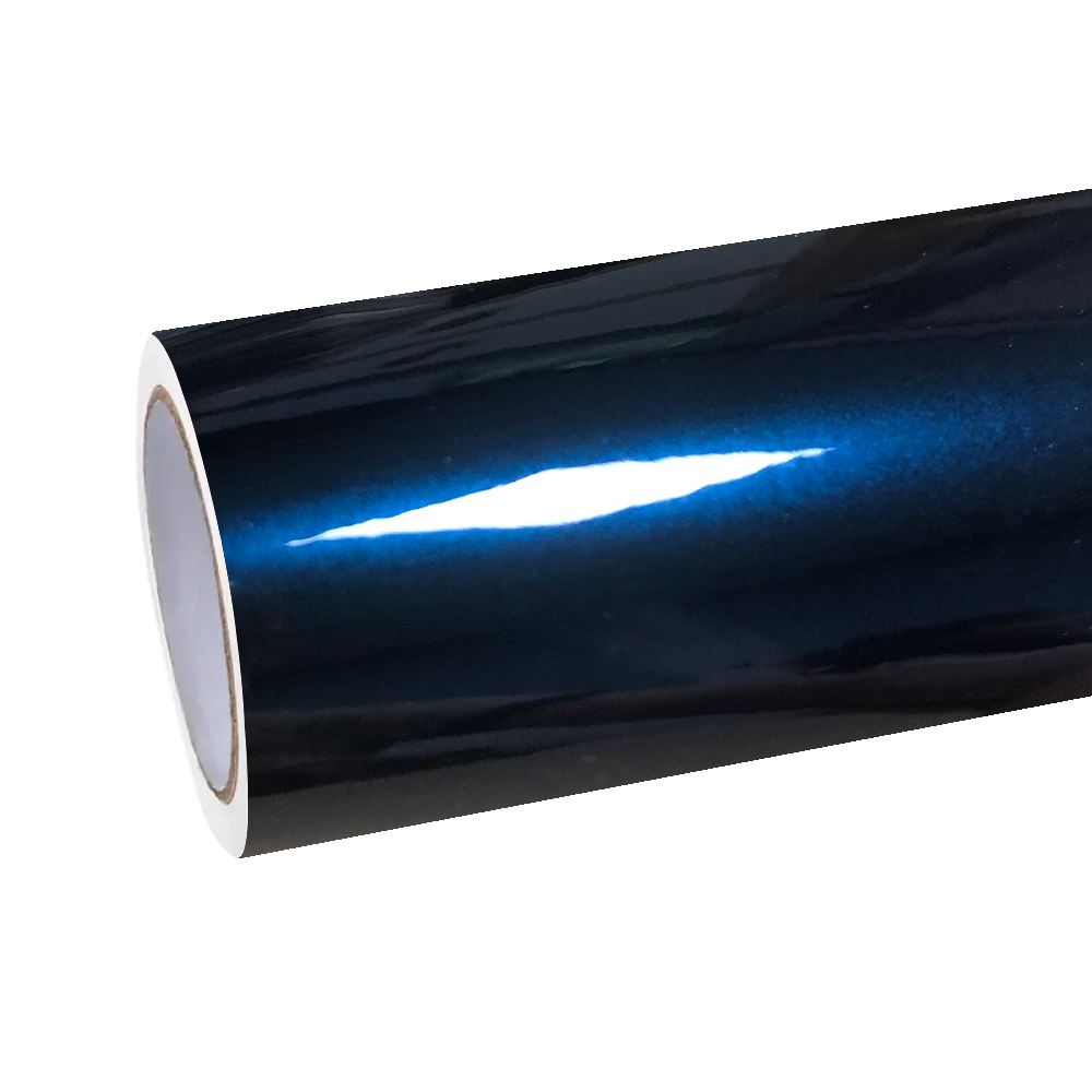 Front studio view of a supercar fully customized with ALUKOCARWRAP Gloss Paint Metal Dark Blue Car Vinyl Wrap, displaying an elite gloss metal blue car wrap reflection.