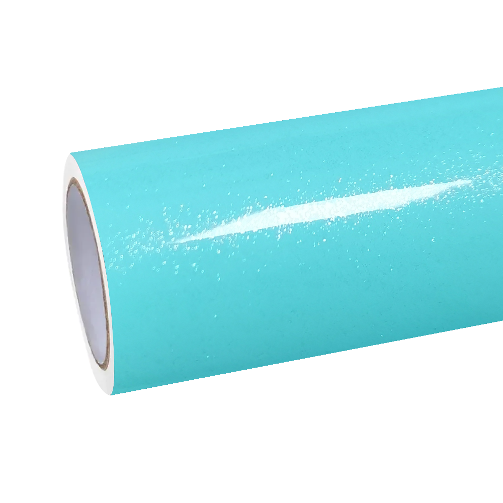 Premium roll of Gloss Sparkle Glitter Tiffany Blue Car Vinyl Wrap, showcasing the ultra-smooth shimmering layer.