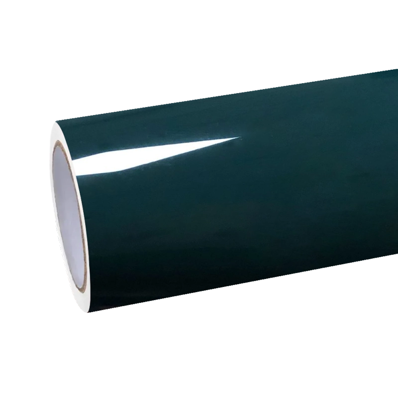 Aluko gloss Mohsen Green car vinyl wrap PET film roll, premium high-gloss dark green automotive vinyl for professional wrap shops.