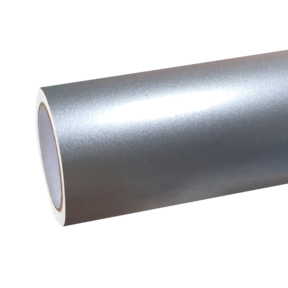 ALUKOCARWRAP Dolomite Grey vinyl replicating metallic mineral tones under outdoor sunlight, shifting between silver and deep ash.