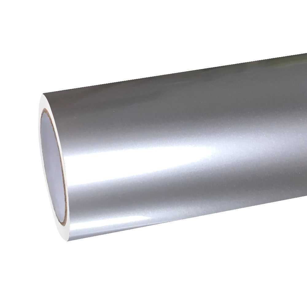 High-gloss reflection of a luxury vehicle featuring a mirror-smooth Gloss Liquid Car Wrap in radiant metallic silver.