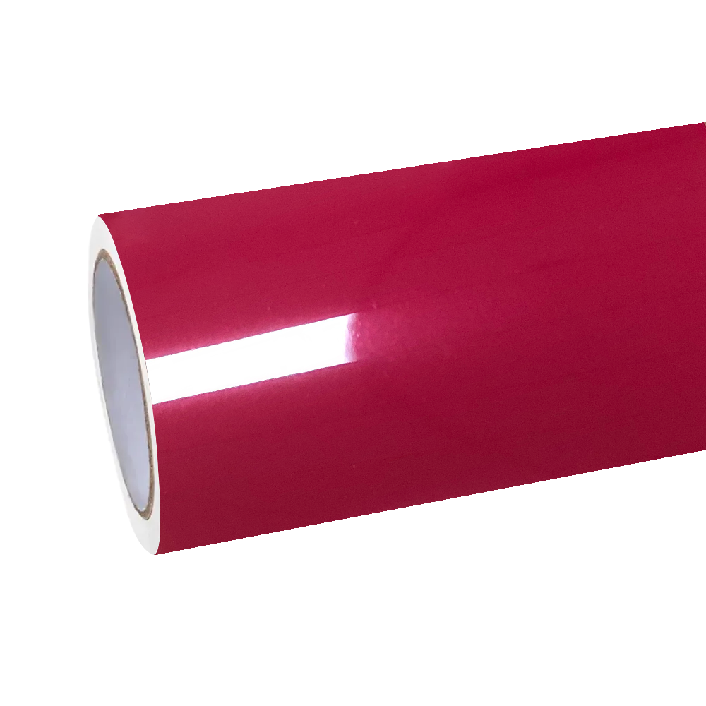 Premium roll of Gloss Metallic Magenta Red Car Vinyl Wrap PET, highlighting the ultra-smooth glossy liner and film thickness.