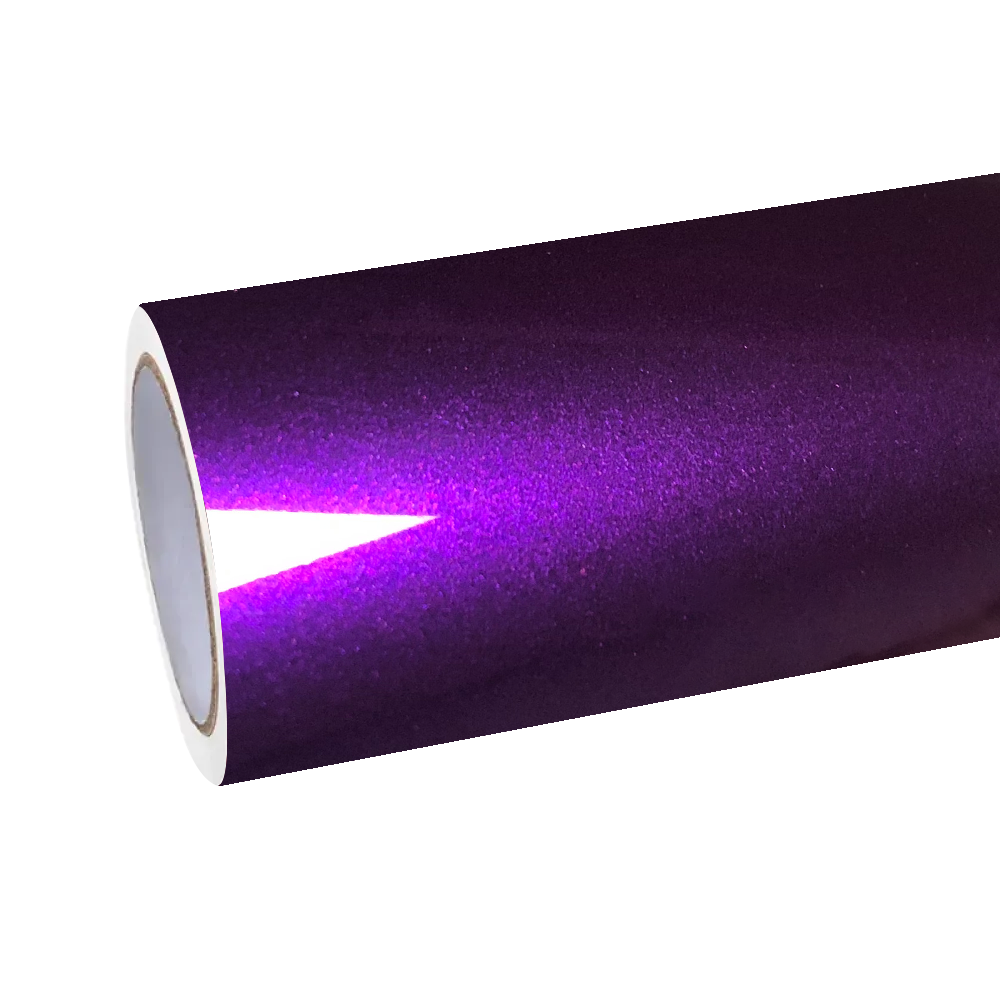 Premium roll of Gloss Metallic Grape Purple Car Vinyl Wrap PET, showcasing the ultra-smooth mirror layer surface.