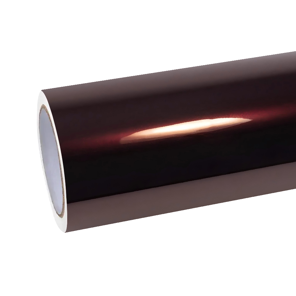 An unboxed premium roll of Gloss Metallic Black Rose Car Vinyl Wrap PET, displaying the flawless smooth gloss backing liner.