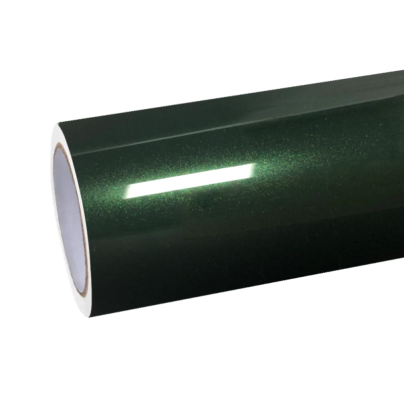Aluko gloss metallic Oak Green car vinyl wrap Porsche PET film roll, premium hyper-gloss PTS alternative vinyl wrap for luxury cars.
