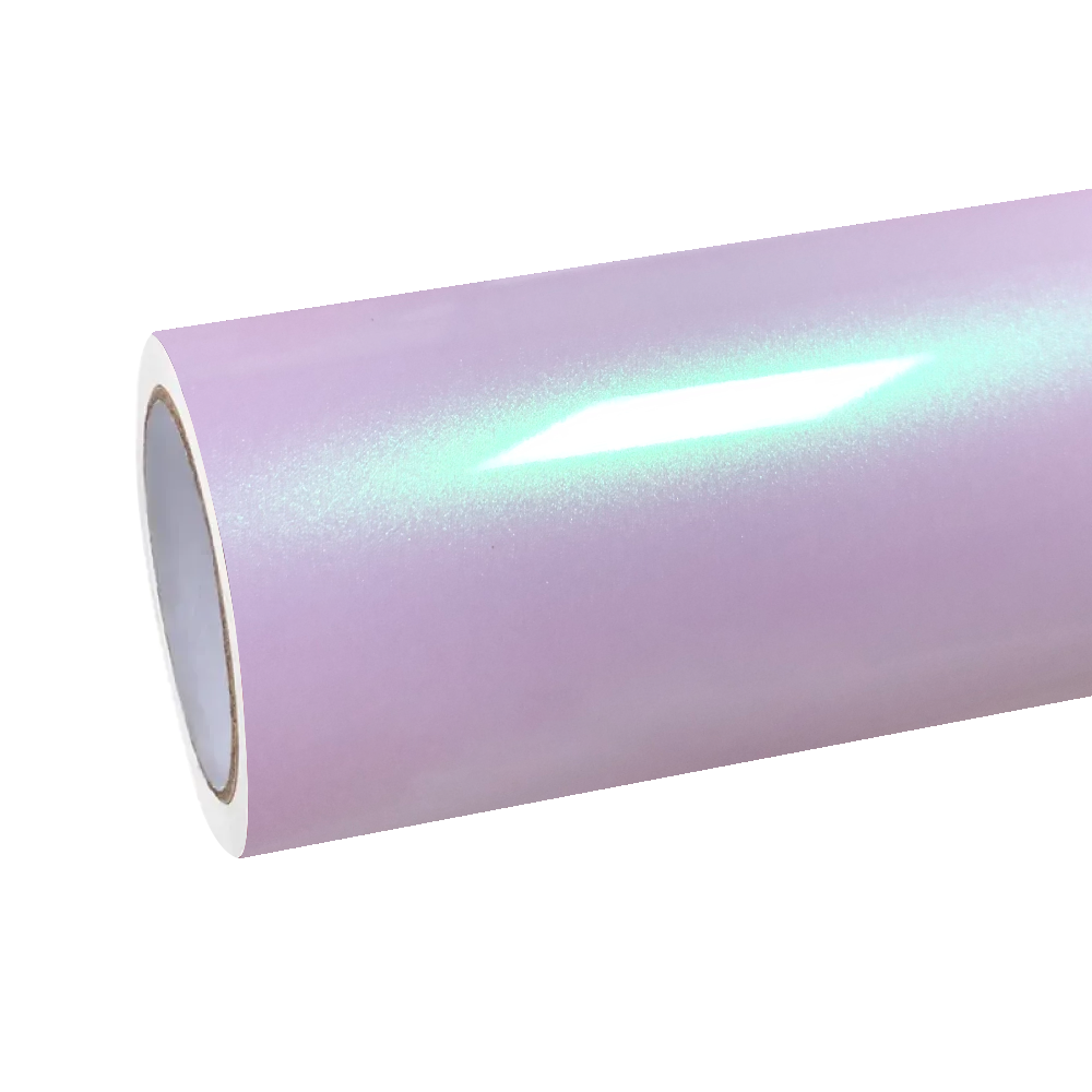 ALUKOCARWRAP Gloss Peach Pink Car Vinyl Wrap with premium PET liner, showing the ultra-glossy finish and vibrant pink color.