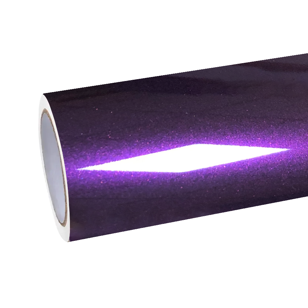 A roll of ALUKOCARWRAP Gloss Ideal Dark Purple Car Vinyl Wrap, high-gloss purple car wrap for automotive styling.