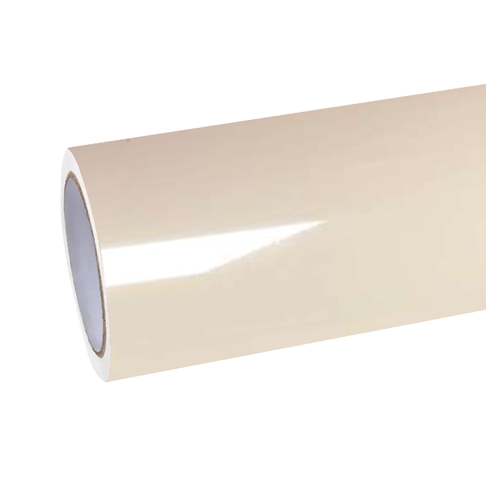 Premium gloss ivory white car vinyl wrap roll with PET liner, high-end glossy off-white vehicle wrap for professional car color change.