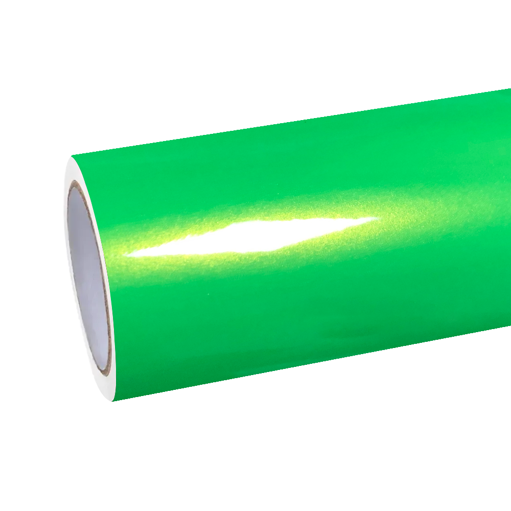 Zero orange peel ALUKOCARWRAP Glossy Apple Green Car Vinyl Wrap PET on a luxury sports car, creating a liquid-like gloss finish.
