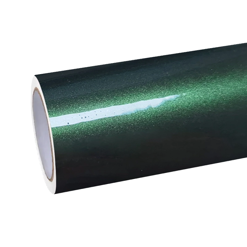Aluko glossy paint metallic Midnight Green car vinyl wrap PET film roll, premium hyper-gloss automotive vinyl for wrap shops.