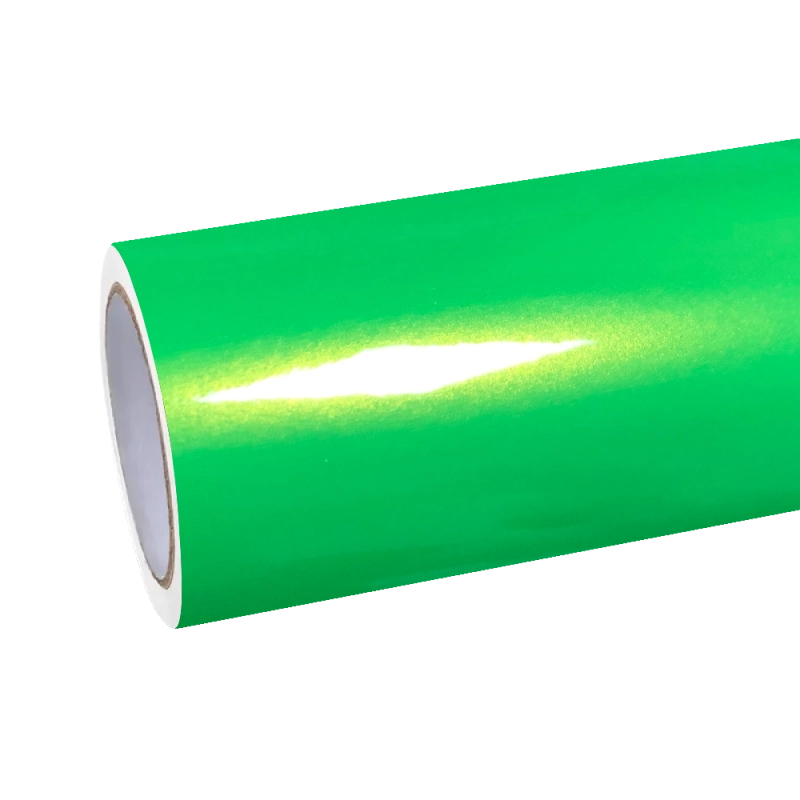 Close-up of gloss metallic gold green vinyl wrap PET roll, highlighting the metallic vinyl wrap color shift effect.