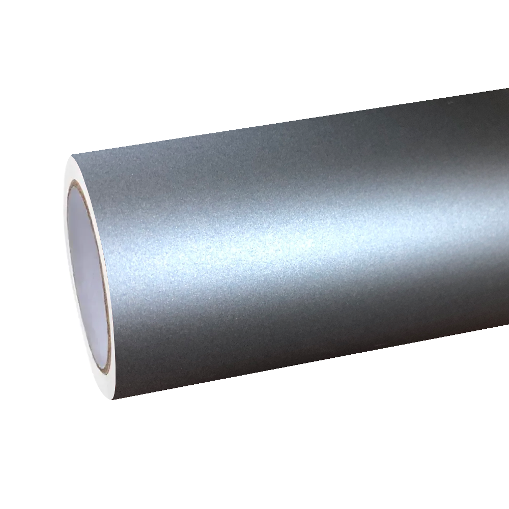 Premium ALUKOCARWRAP matte metallic car wrap material showcasing a heavy gray blue car wrap coloration with subtle aluminum flakes.