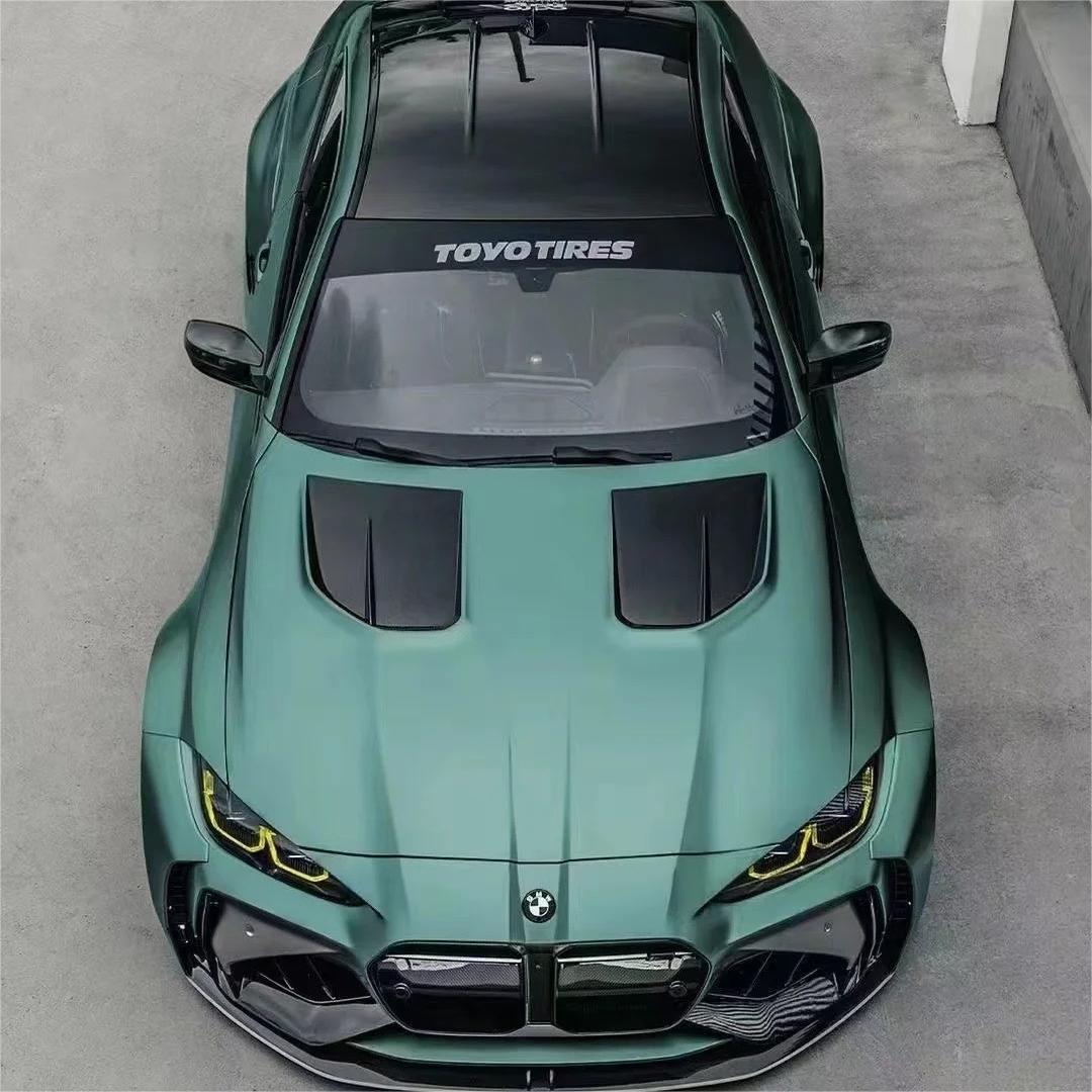 ALUKOCARWRAP matte metallic satin hunter green car vinyl wrap on a sports car side profile, demonstrating how the satin green car wrap absorbs harsh glare on body lines.
